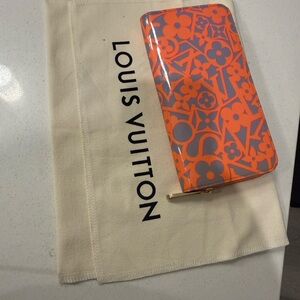 Louis Vuitton Vibrant Orange and Gray Floral Wallet